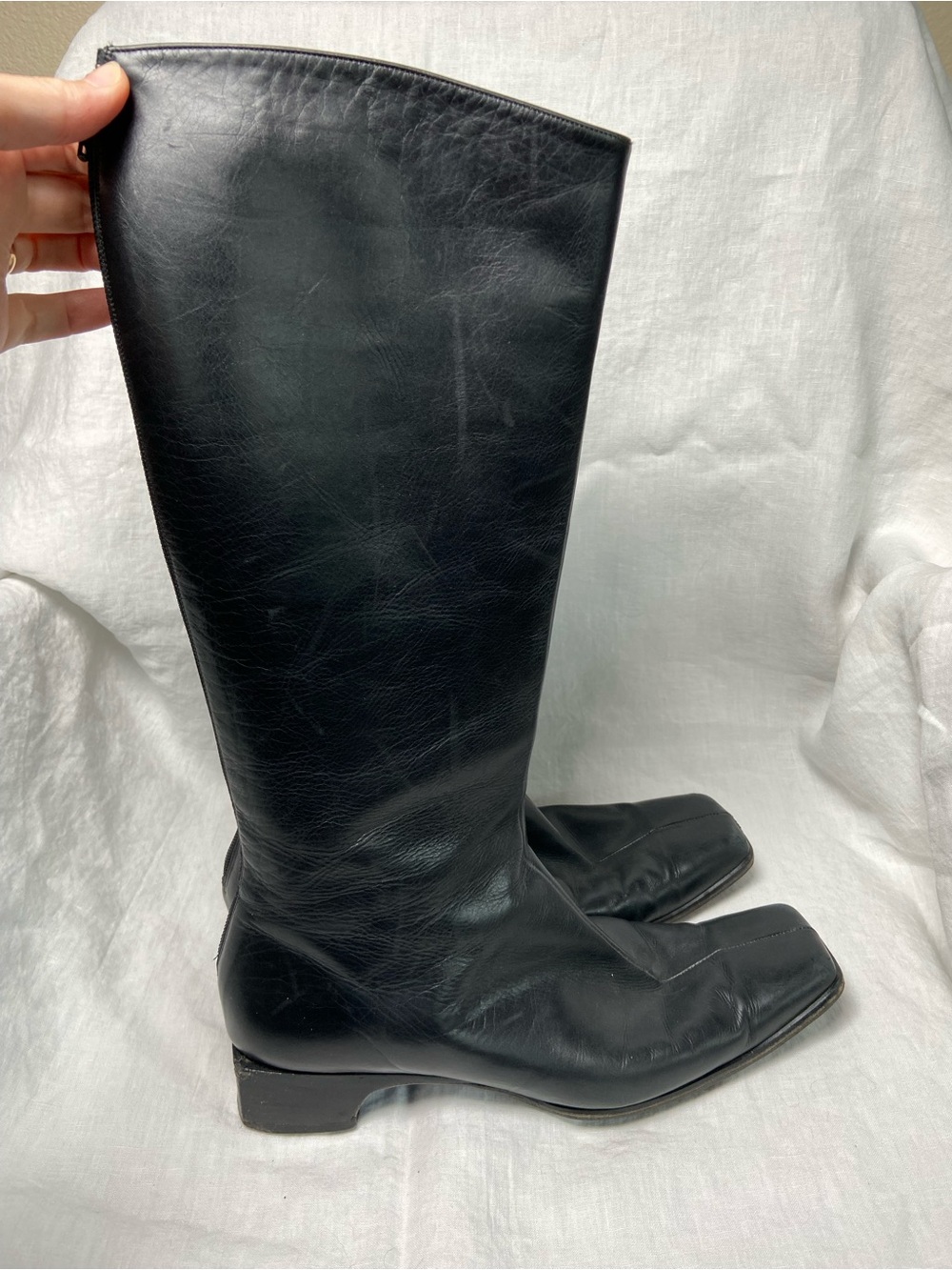 Rebeca Sanver Tall Leather Boots 90s Y2K Black Size 41
